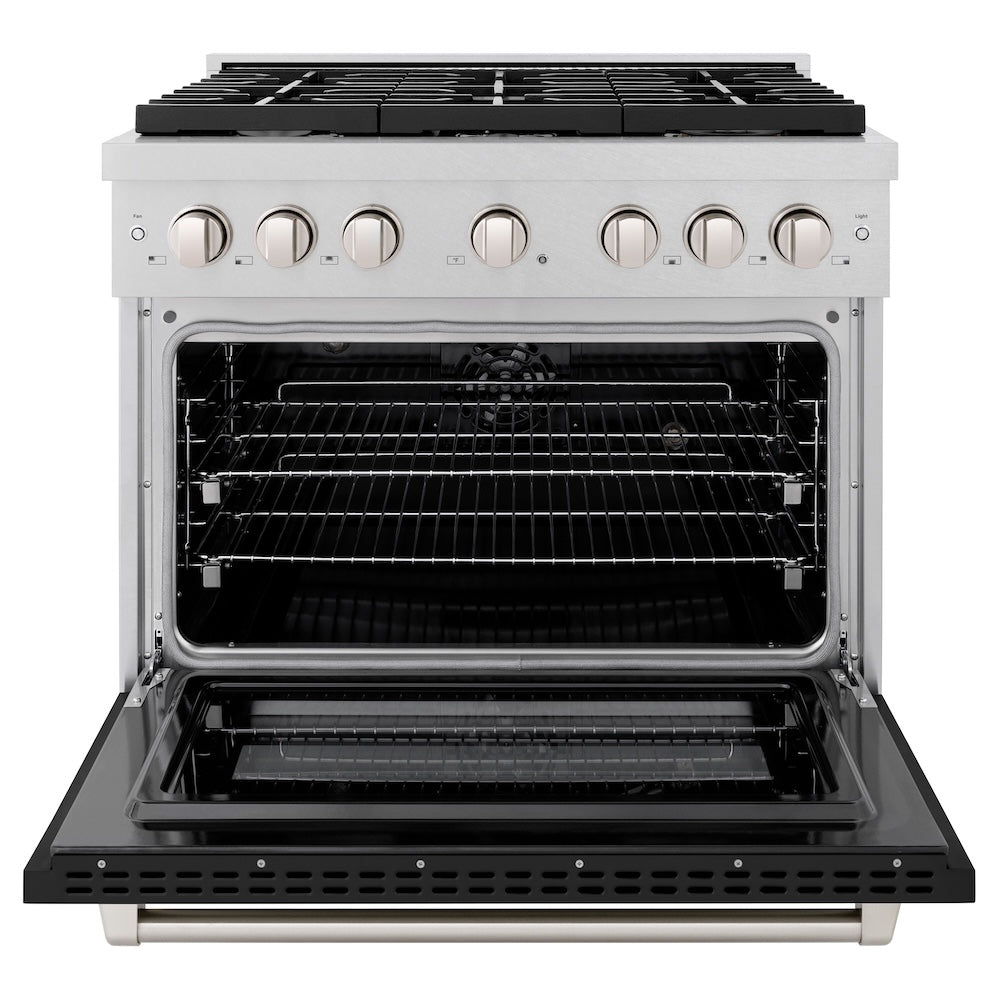 36 In. 5.2 Cu. Ft. Paramount Dual Fuel Range With 6 Burner Gas Cooktop And Electric Convection Oven In Satin Stainless Steel With Black Matte Door SDRSBLM36