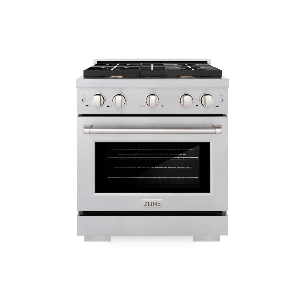 30 In. 4.2 Cu. Ft. Paramount Dual Fuel Range With Gas Cooktop And Electric Convection Oven In Satin Stainless Steel With 4 Brass Burners SDRSBR30