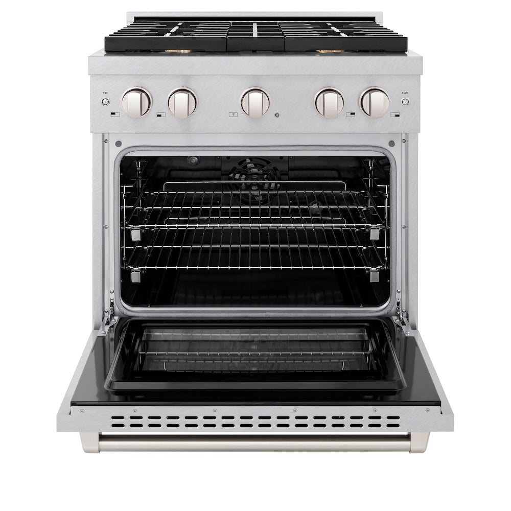 30 In. 4.2 Cu. Ft. Paramount Dual Fuel Range With Gas Cooktop And Electric Convection Oven In Satin Stainless Steel With 4 Brass Burners SDRSBR30
