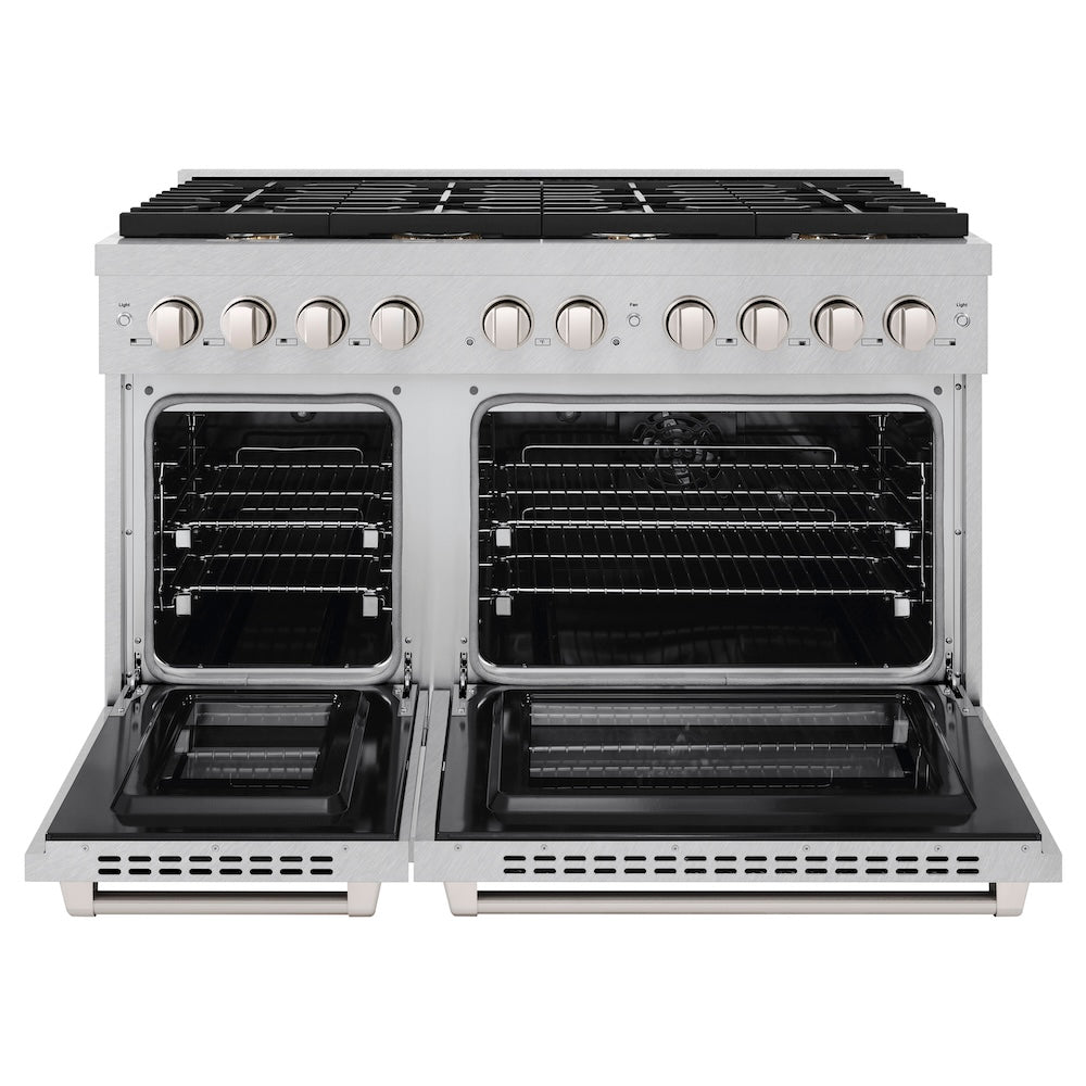 48 In. 6.7 Cu. Ft. Paramount Double Oven Dual Fuel Range In Satin Stainless Steel With 8 Brass Burners SDRSBR48