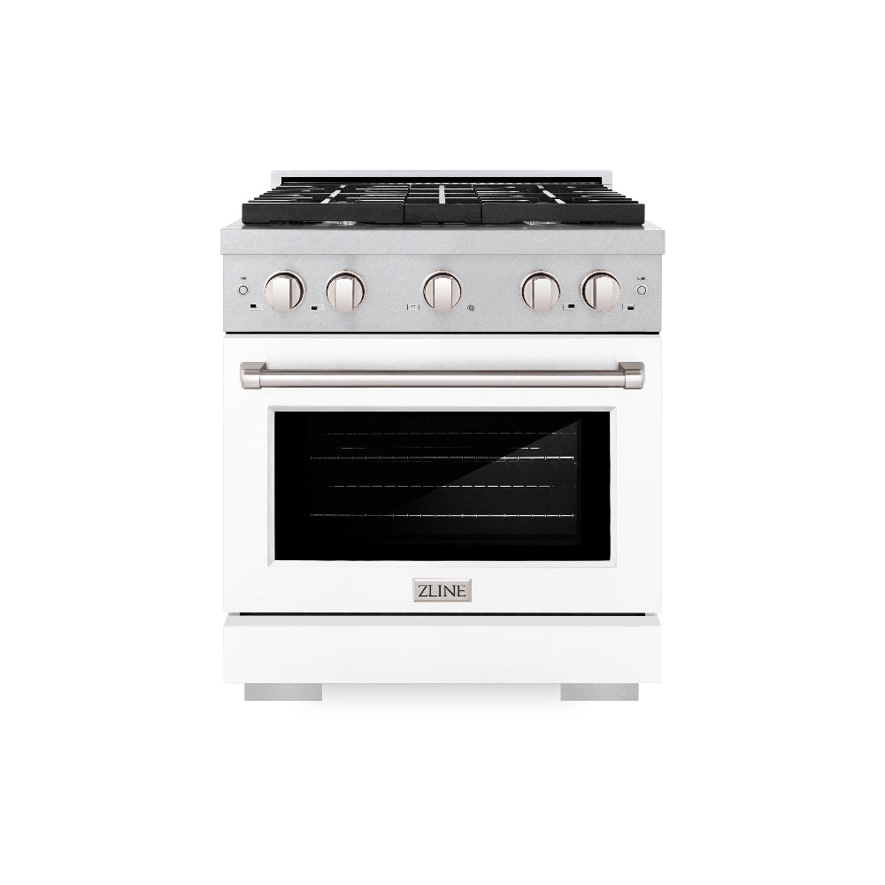 30 In. 4.2 Cu. Ft. Paramount Dual Fuel Range With 4 Burner Gas Cooktop And Electric Convection Oven In Satin Stainless Steel With White Matte Door SDRSWM30