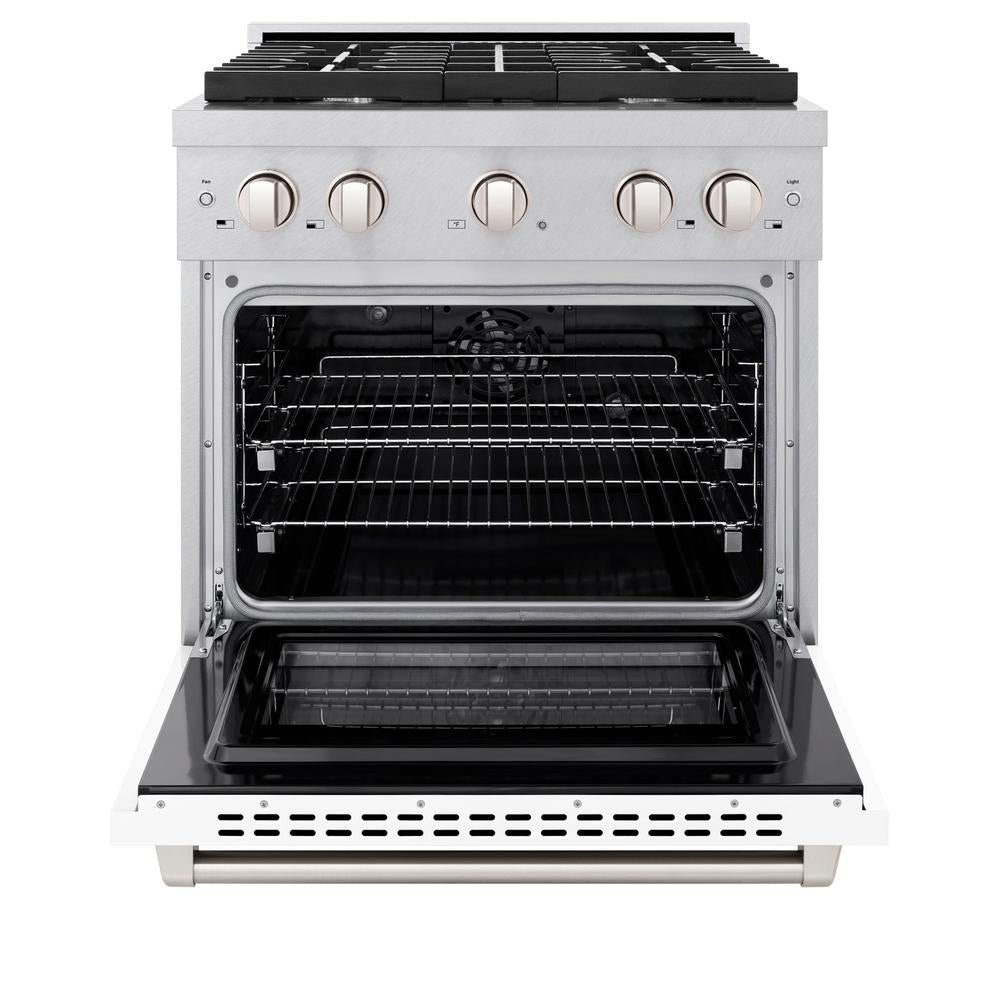 30 In. 4.2 Cu. Ft. Paramount Dual Fuel Range With 4 Burner Gas Cooktop And Electric Convection Oven In Satin Stainless Steel With White Matte Door SDRSWM30