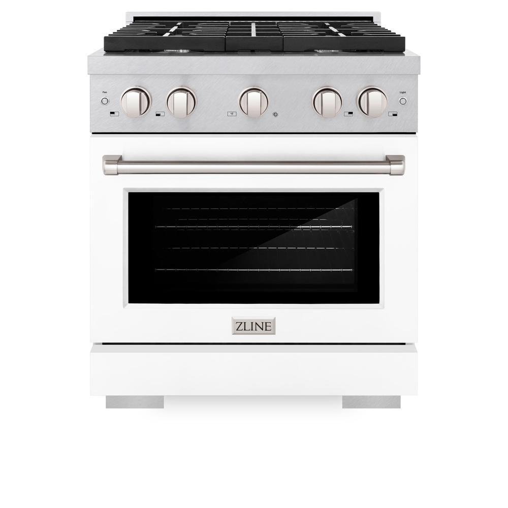 30 In. 4.2 Cu. Ft. Paramount Dual Fuel Range With 4 Burner Gas Cooktop And Electric Convection Oven In Satin Stainless Steel With White Matte Door SDRSWM30