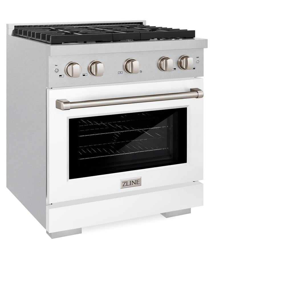 30 In. 4.2 Cu. Ft. Paramount Dual Fuel Range With 4 Burner Gas Cooktop And Electric Convection Oven In Satin Stainless Steel With White Matte Door SDRSWM30
