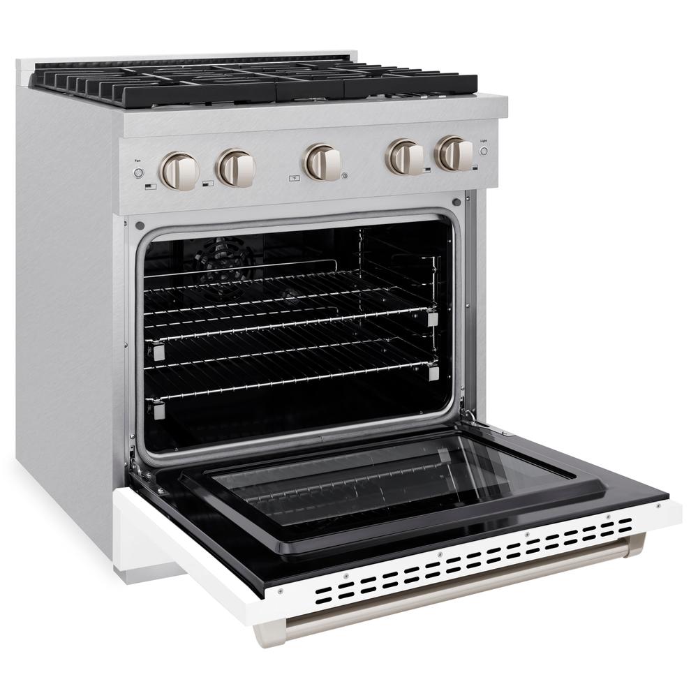 30 In. 4.2 Cu. Ft. Paramount Dual Fuel Range With 4 Burner Gas Cooktop And Electric Convection Oven In Satin Stainless Steel With White Matte Door SDRSWM30