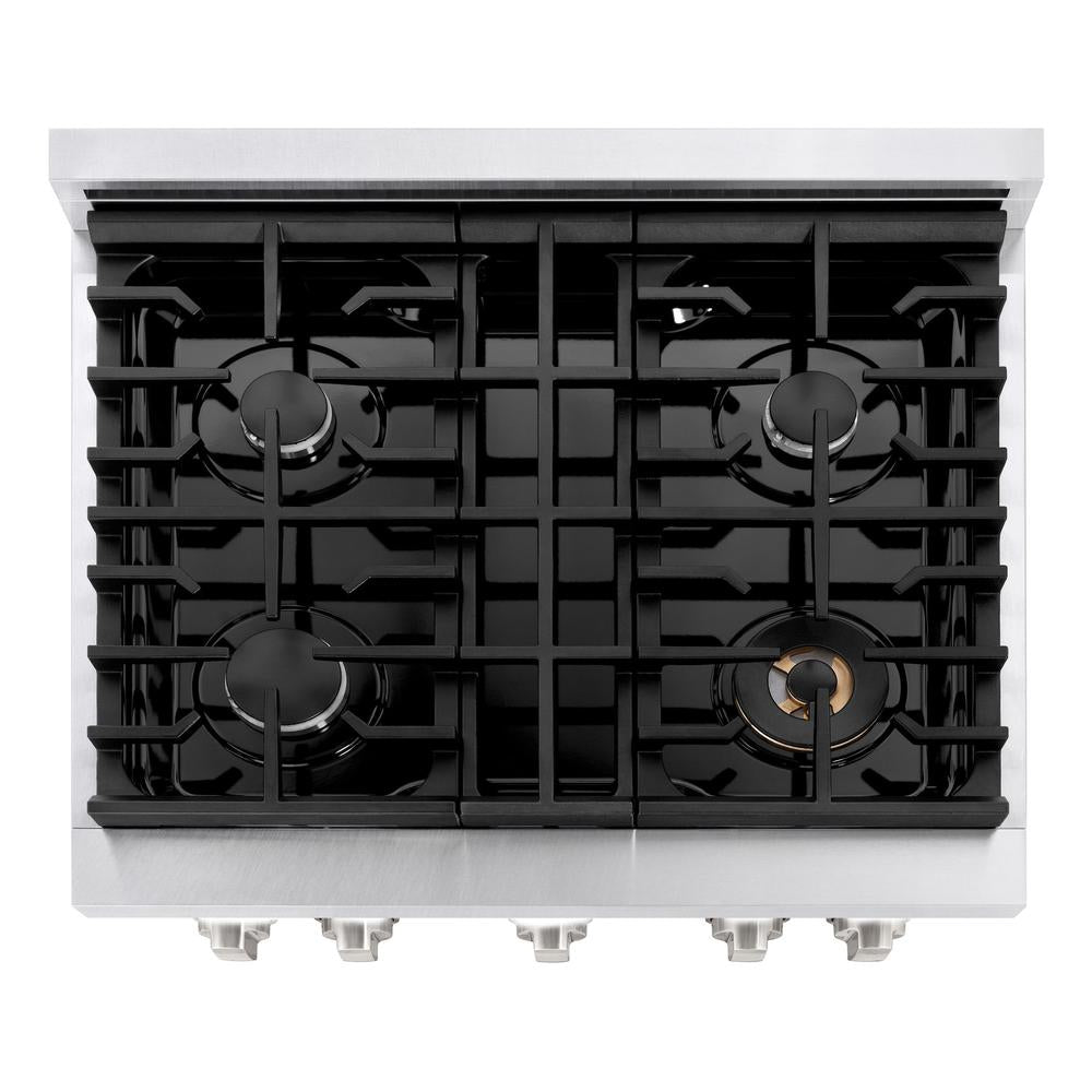 30 In. 4.2 Cu. Ft. Paramount Dual Fuel Range With 4 Burner Gas Cooktop And Electric Convection Oven In Satin Stainless Steel With White Matte Door SDRSWM30