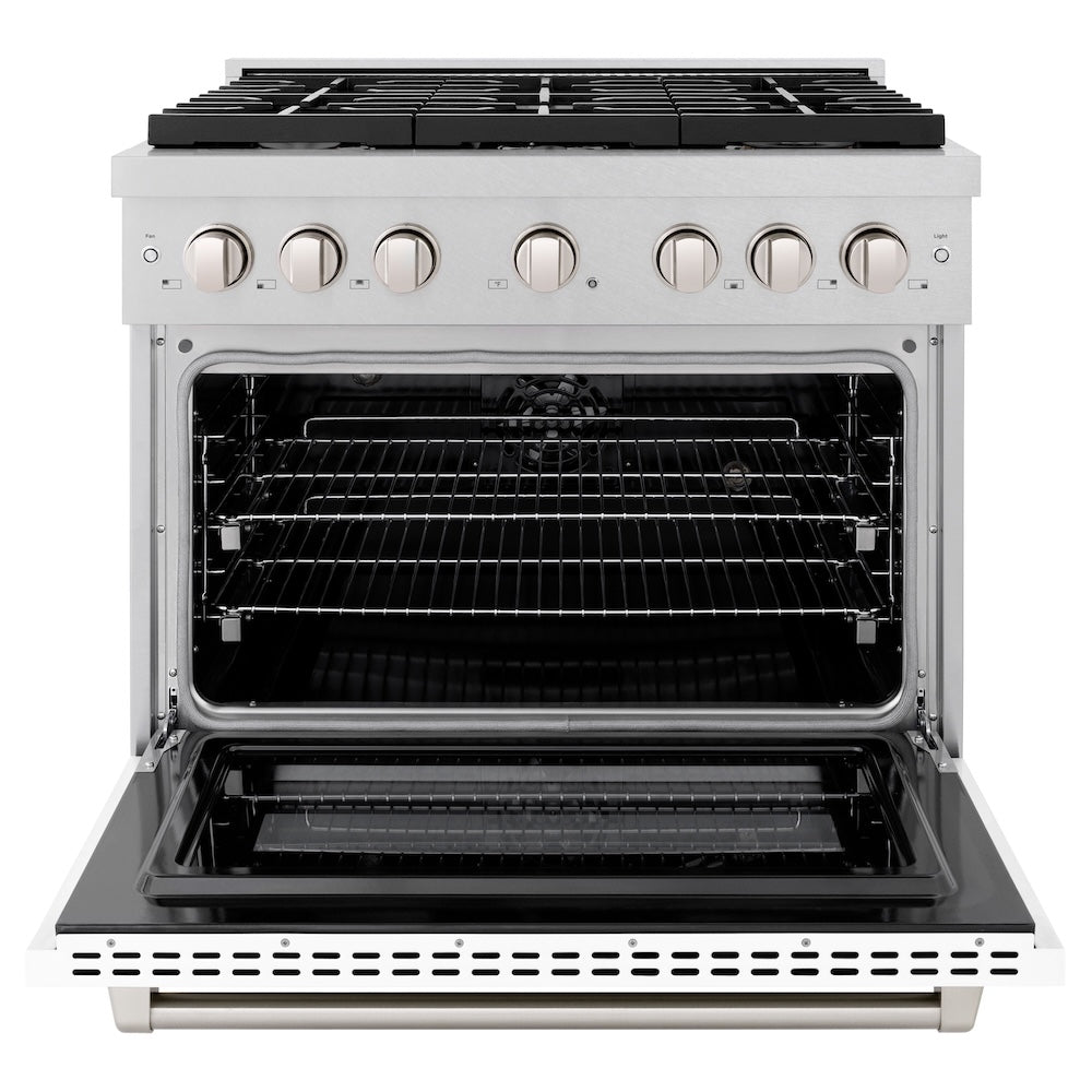 36 In. 5.2 Cu. Ft. Paramount Dual Fuel Range With 6 Burner Gas Cooktop And Electric Convection Oven In Satin Stainless Steel With White Matte Door SDRSWM36