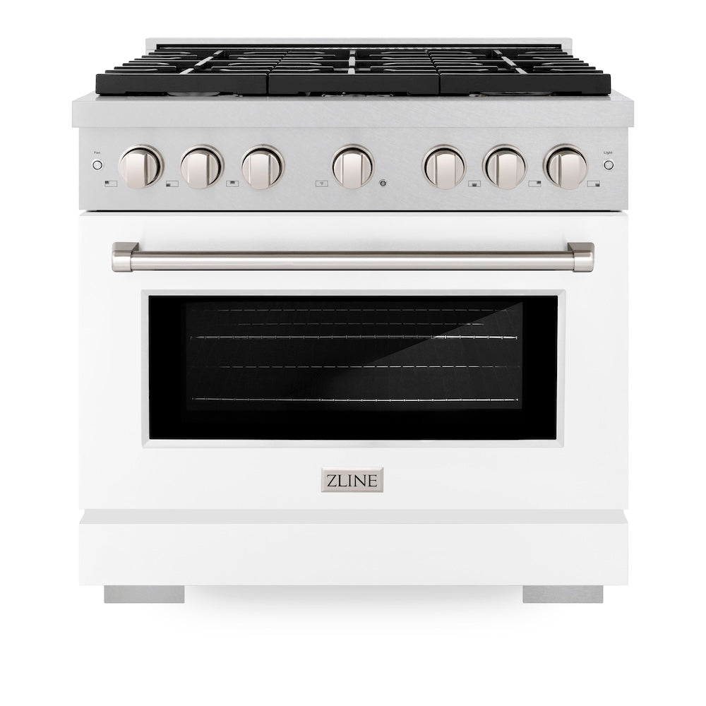 36 In. 5.2 Cu. Ft. Paramount Dual Fuel Range With 6 Burner Gas Cooktop And Electric Convection Oven In Satin Stainless Steel With White Matte Door SDRSWM36
