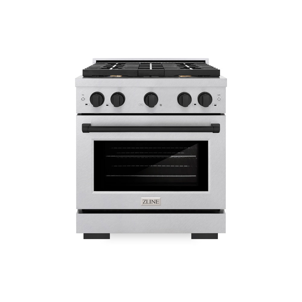 Autograph Edition 30 In. 4.2 Cu. Ft. Paramount Dual Fuel Range With 4 Burner Gas Cooktop And Electric Convection Oven In Satin Stainless Steel With Matte Black Accents SDRSZ30MB