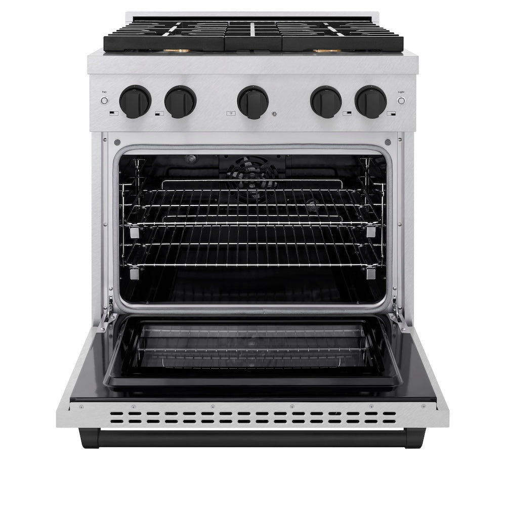 Autograph Edition 30 In. 4.2 Cu. Ft. Paramount Dual Fuel Range With 4 Burner Gas Cooktop And Electric Convection Oven In Satin Stainless Steel With Matte Black Accents SDRSZ30MB