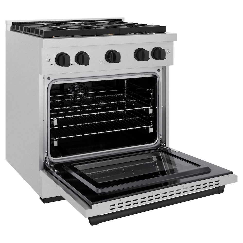 Autograph Edition 30 In. 4.2 Cu. Ft. Paramount Dual Fuel Range With 4 Burner Gas Cooktop And Electric Convection Oven In Satin Stainless Steel With Matte Black Accents SDRSZ30MB
