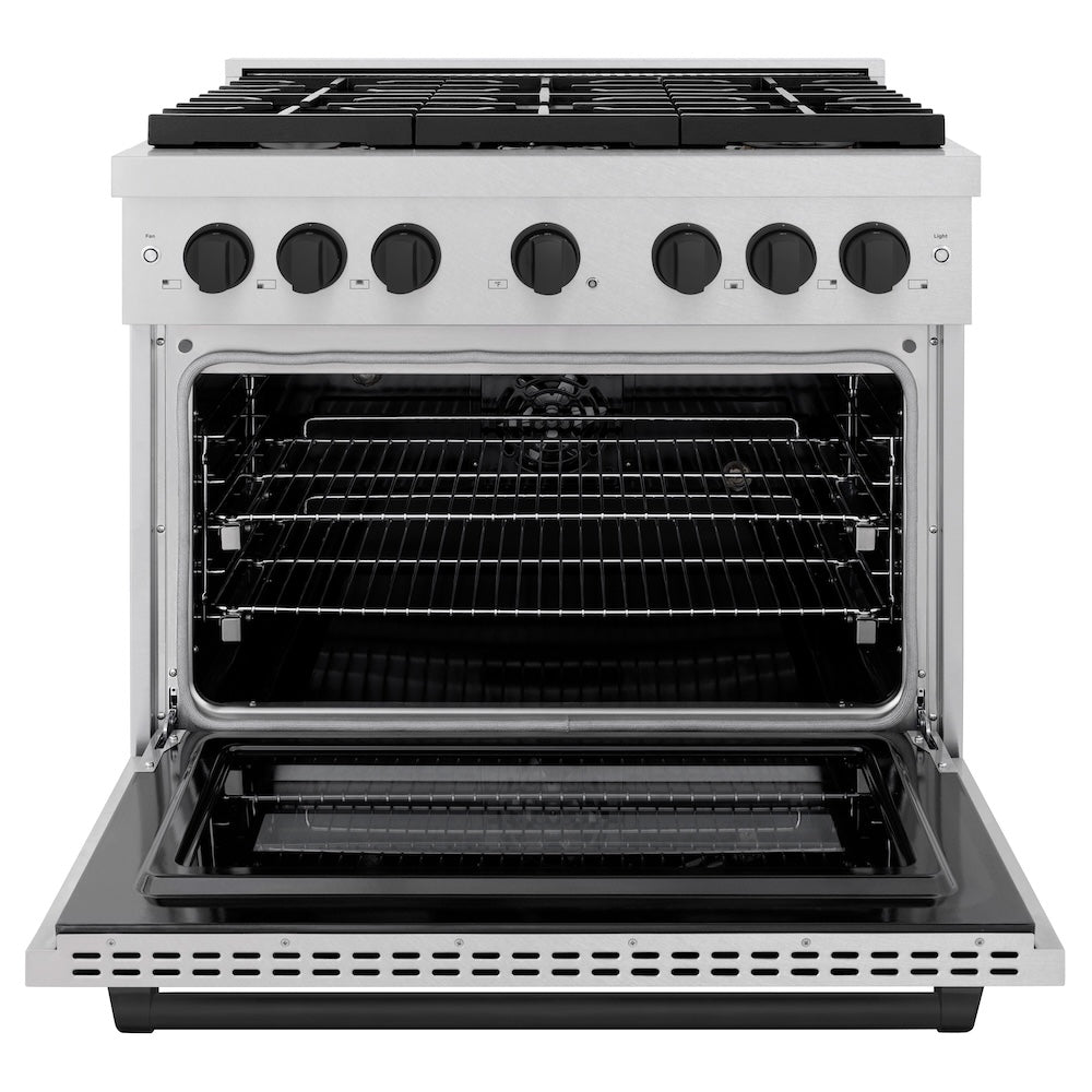 Autograph Edition 36 In. 5.2 Cu. Ft. Paramount Dual Fuel Range With 6 Burner Gas Cooktop And Electric Convection Oven In Satin Stainless Steel With Matte Black Accents SDRSZ36MB