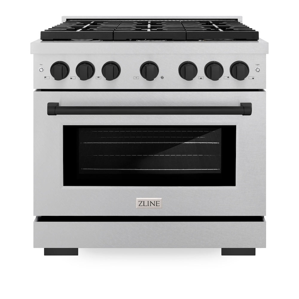 Autograph Edition 36 In. 5.2 Cu. Ft. Paramount Dual Fuel Range With 6 Burner Gas Cooktop And Electric Convection Oven In Satin Stainless Steel With Matte Black Accents SDRSZ36MB