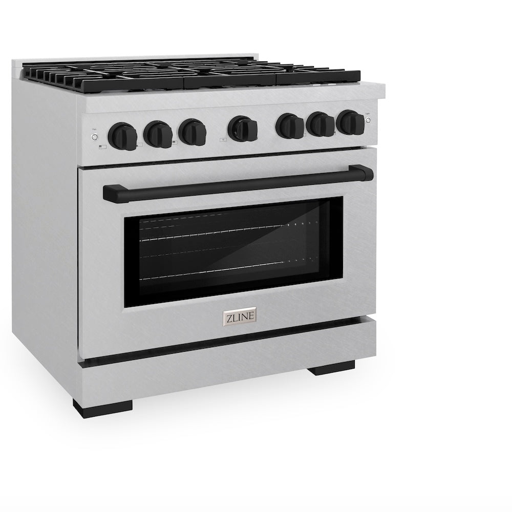 Autograph Edition 36 In. 5.2 Cu. Ft. Paramount Dual Fuel Range With 6 Burner Gas Cooktop And Electric Convection Oven In Satin Stainless Steel With Matte Black Accents SDRSZ36MB