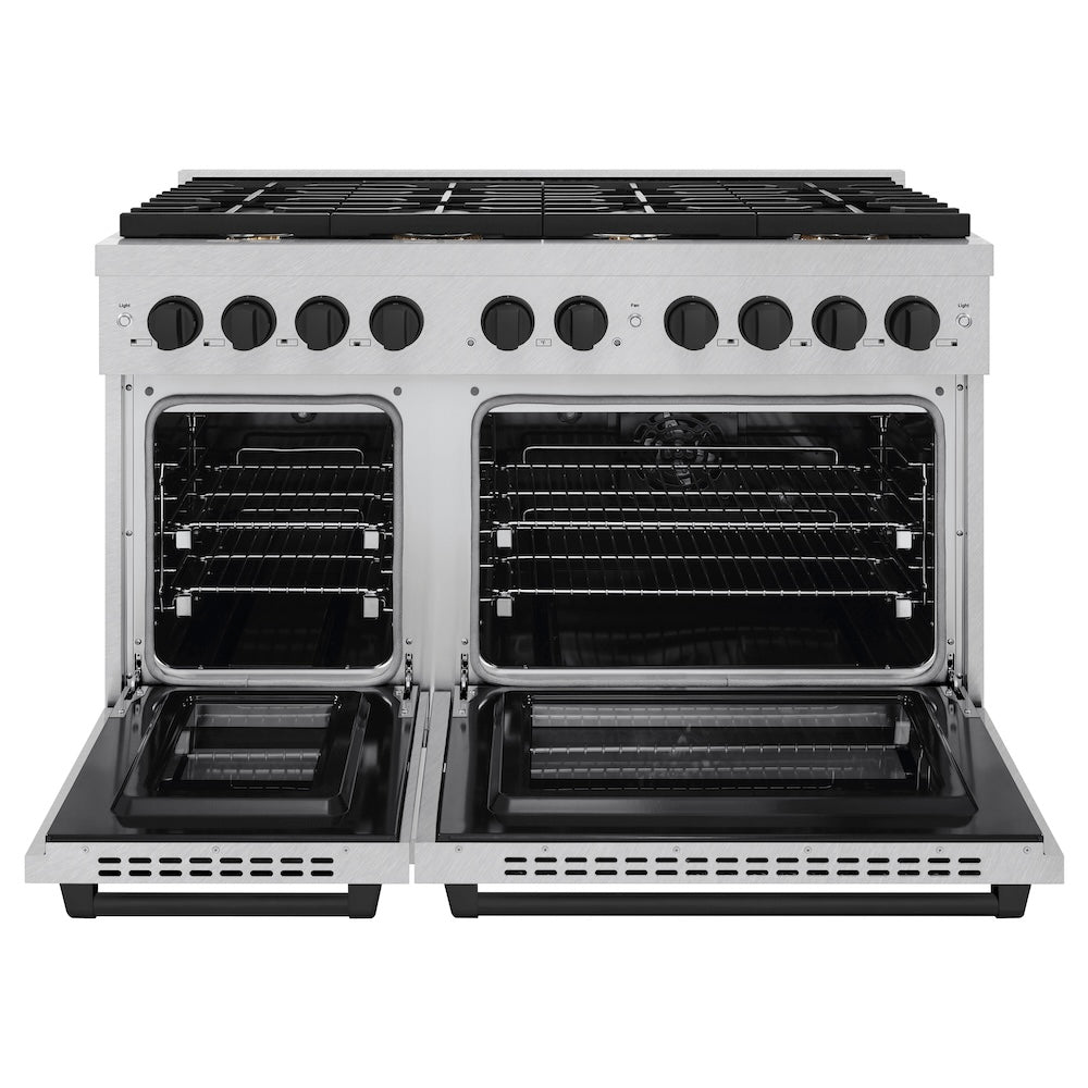 Autograph Edition 48 In. 6.7 Cu. Ft. Paramount Double Oven Dual Fuel Range With 8 Burner Gas Cooktop In Satin Stainless Steel And Matte Black Accents SDRSZ48MB