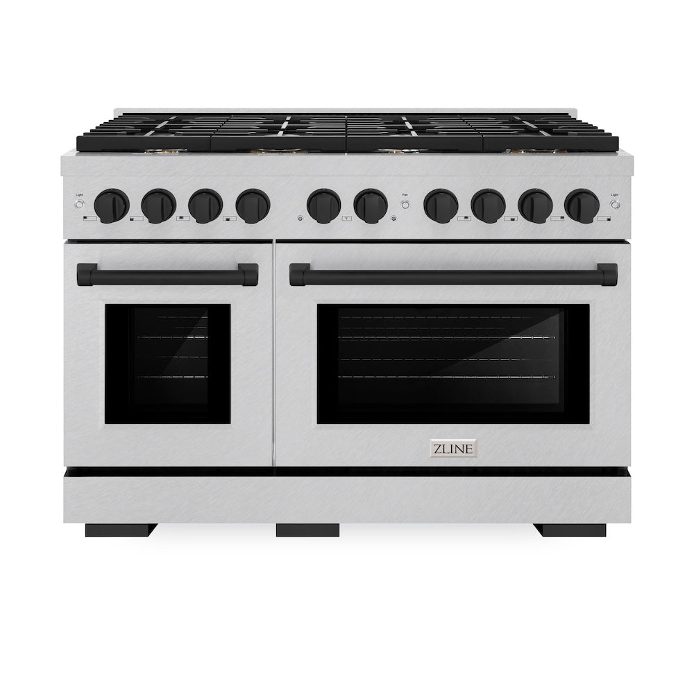Autograph Edition 48 In. 6.7 Cu. Ft. Paramount Double Oven Dual Fuel Range With 8 Burner Gas Cooktop In Satin Stainless Steel And Matte Black Accents SDRSZ48MB