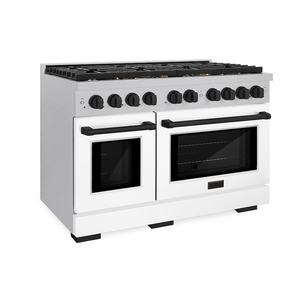 Autograph Edition 48 In. 6.7 Cu. Ft. Paramount Double Oven Dual Fuel Range With 8 Burner Gas Cooktop In Satin Stainless Steel With White Matte Doors And Matte Black Accents SDRSZWM48MB