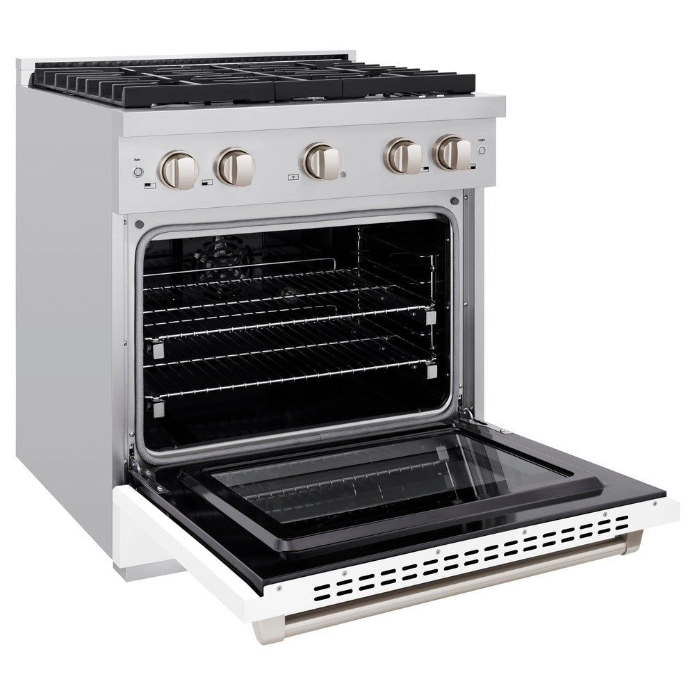 30 In. 4.2 Cu. Ft. Paramount Dual Fuel Range With 4 Burner Gas Cooktop And Electric Convection Oven In Stainless Steel With White Matte Door SDRWM30