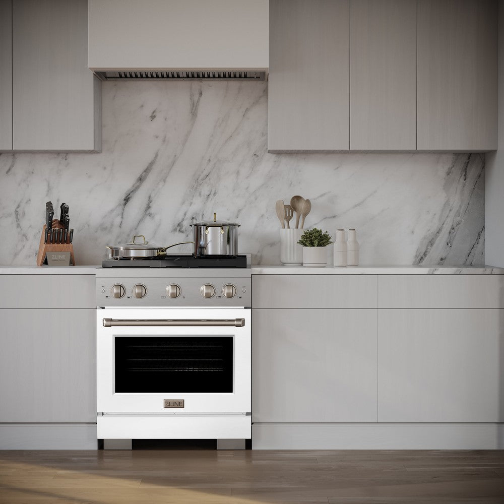 30 In. 4.2 Cu. Ft. Paramount Dual Fuel Range With 4 Burner Gas Cooktop And Electric Convection Oven In Stainless Steel With White Matte Door SDRWM30