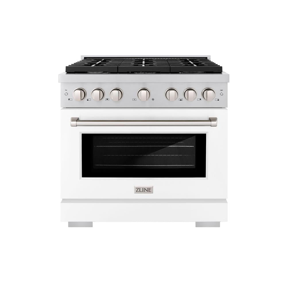 36 In. 5.2 Cu. Ft. Paramount Dual Fuel Range With 6 Burner Gas Cooktop And Electric Convection Oven In Stainless Steel With White Matte Door SDRWM36