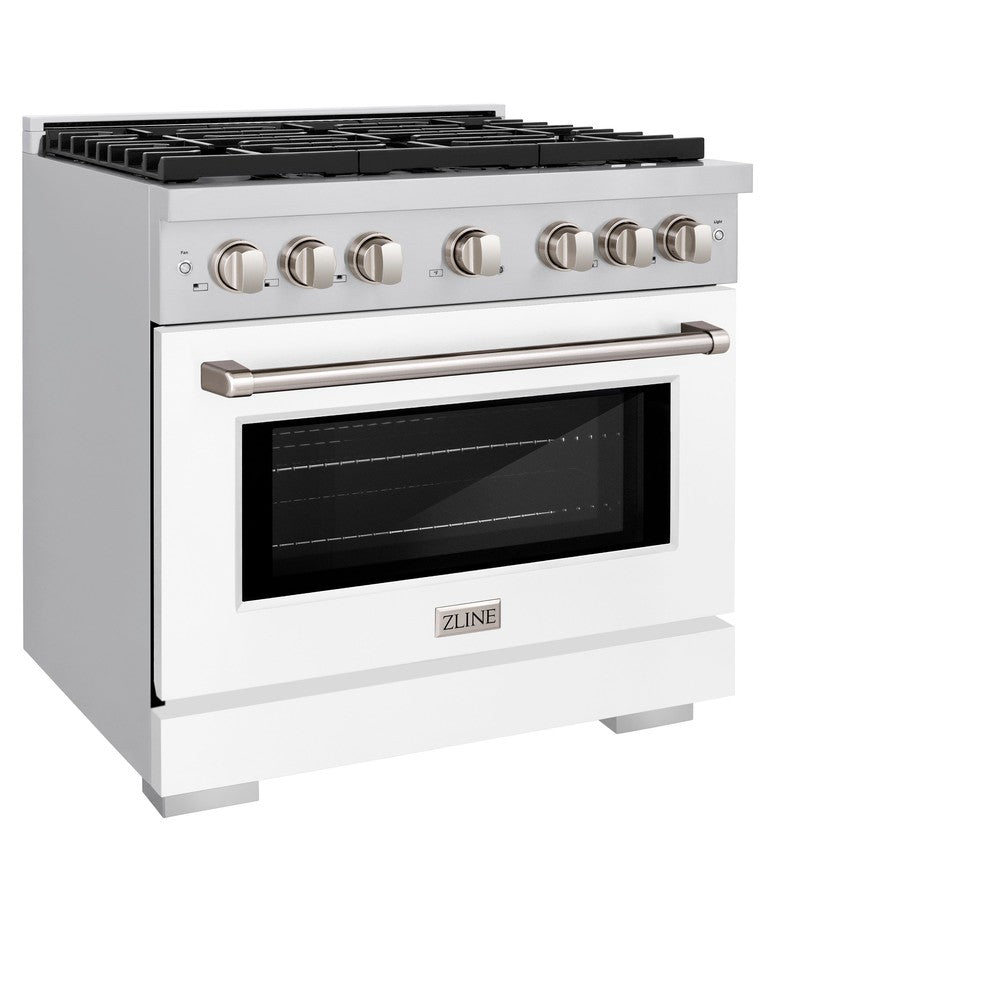 36 In. 5.2 Cu. Ft. Paramount Dual Fuel Range With 6 Burner Gas Cooktop And Electric Convection Oven In Stainless Steel With White Matte Door SDRWM36