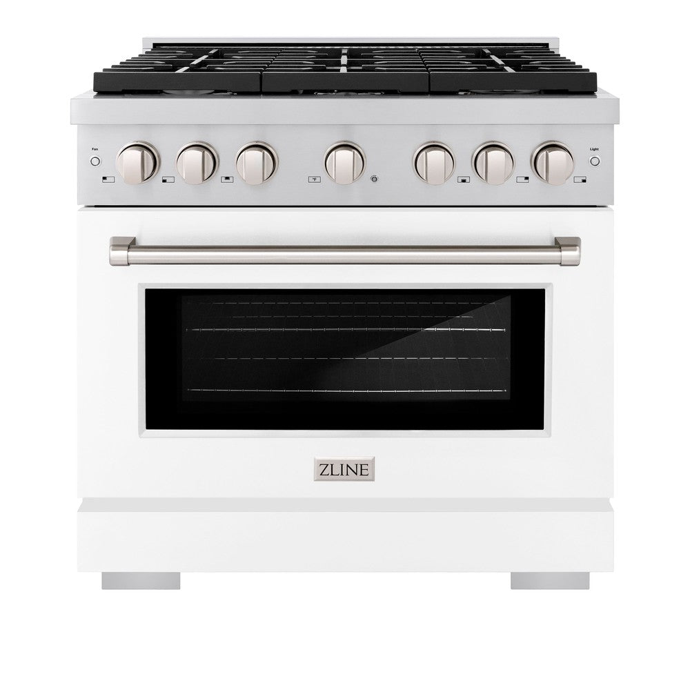 36 In. 5.2 Cu. Ft. Paramount Dual Fuel Range With 6 Burner Gas Cooktop And Electric Convection Oven In Stainless Steel With White Matte Door SDRWM36