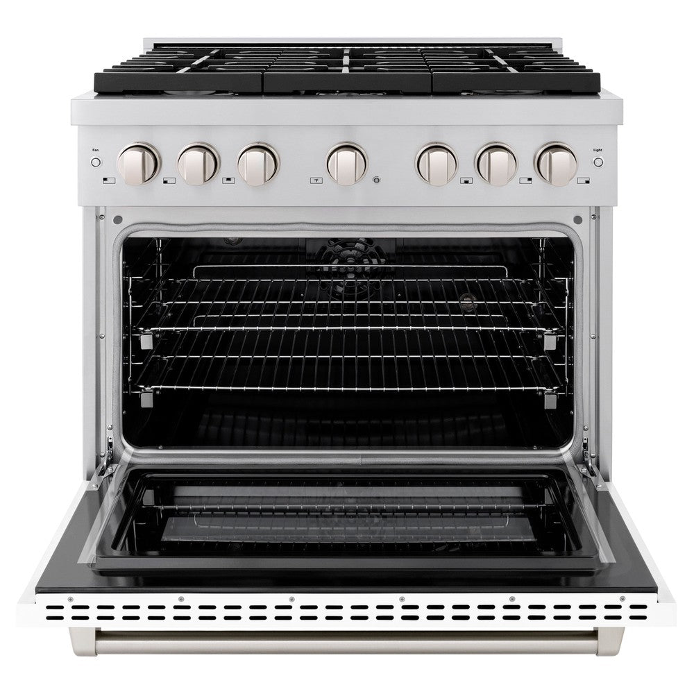 36 In. 5.2 Cu. Ft. Paramount Dual Fuel Range With 6 Burner Gas Cooktop And Electric Convection Oven In Stainless Steel With White Matte Door SDRWM36