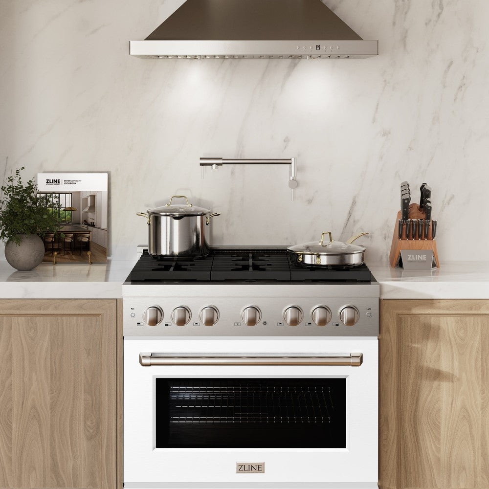 36 In. 5.2 Cu. Ft. Paramount Dual Fuel Range With 6 Burner Gas Cooktop And Electric Convection Oven In Stainless Steel With White Matte Door SDRWM36