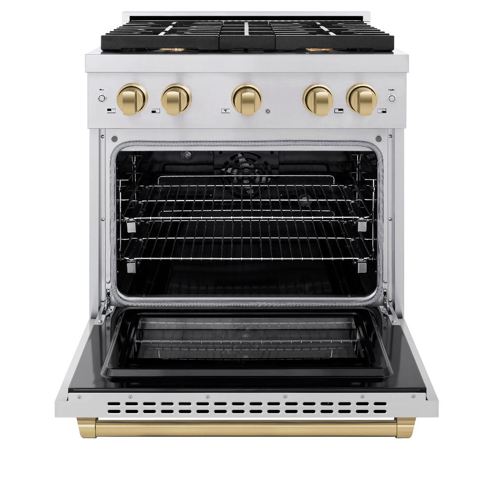 Autograph Edition 30 In. 4.2 Cu. Ft. Paramount Dual Fuel Range With 4 Burner Gas Cooktop And Electric Convection Oven In Stainless Steel With Champagne Bronze Accents SDRZ30CB