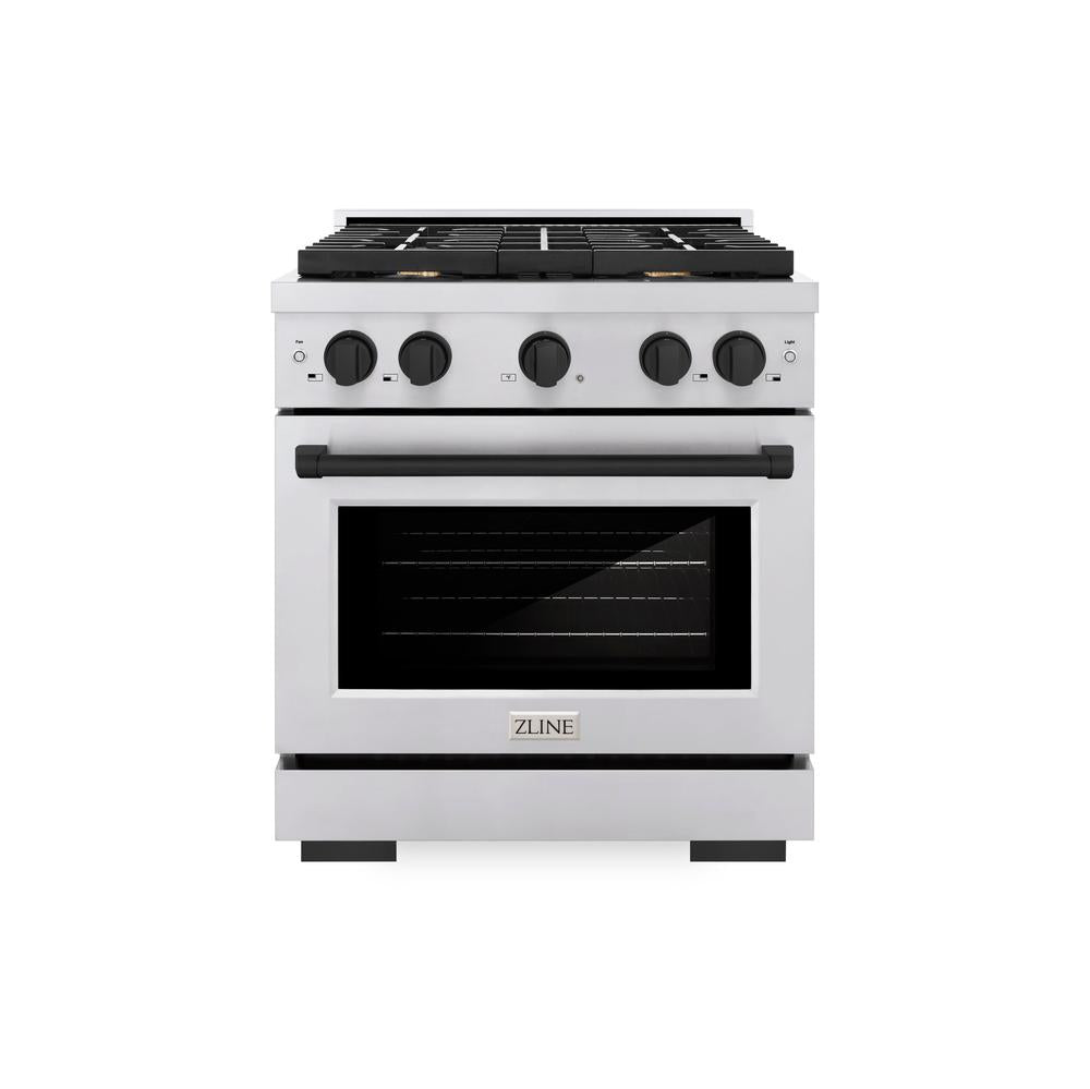 Autograph Edition 30 In. 4.2 Cu. Ft. Paramount Dual Fuel Range With 4 Burner Gas Cooktop And Electric Convection Oven In Stainless Steel With Matte Black Accents SDRZ30MB