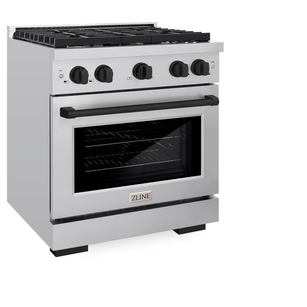 Autograph Edition 30 In. 4.2 Cu. Ft. Paramount Dual Fuel Range With 4 Burner Gas Cooktop And Electric Convection Oven In Stainless Steel With Matte Black Accents SDRZ30MB