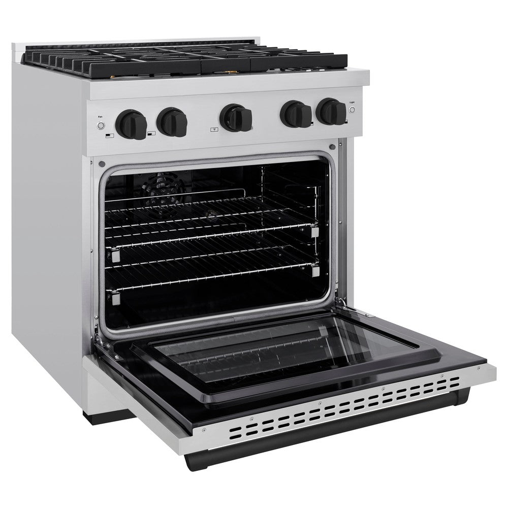 Autograph Edition 30 In. 4.2 Cu. Ft. Paramount Dual Fuel Range With 4 Burner Gas Cooktop And Electric Convection Oven In Stainless Steel With Matte Black Accents SDRZ30MB