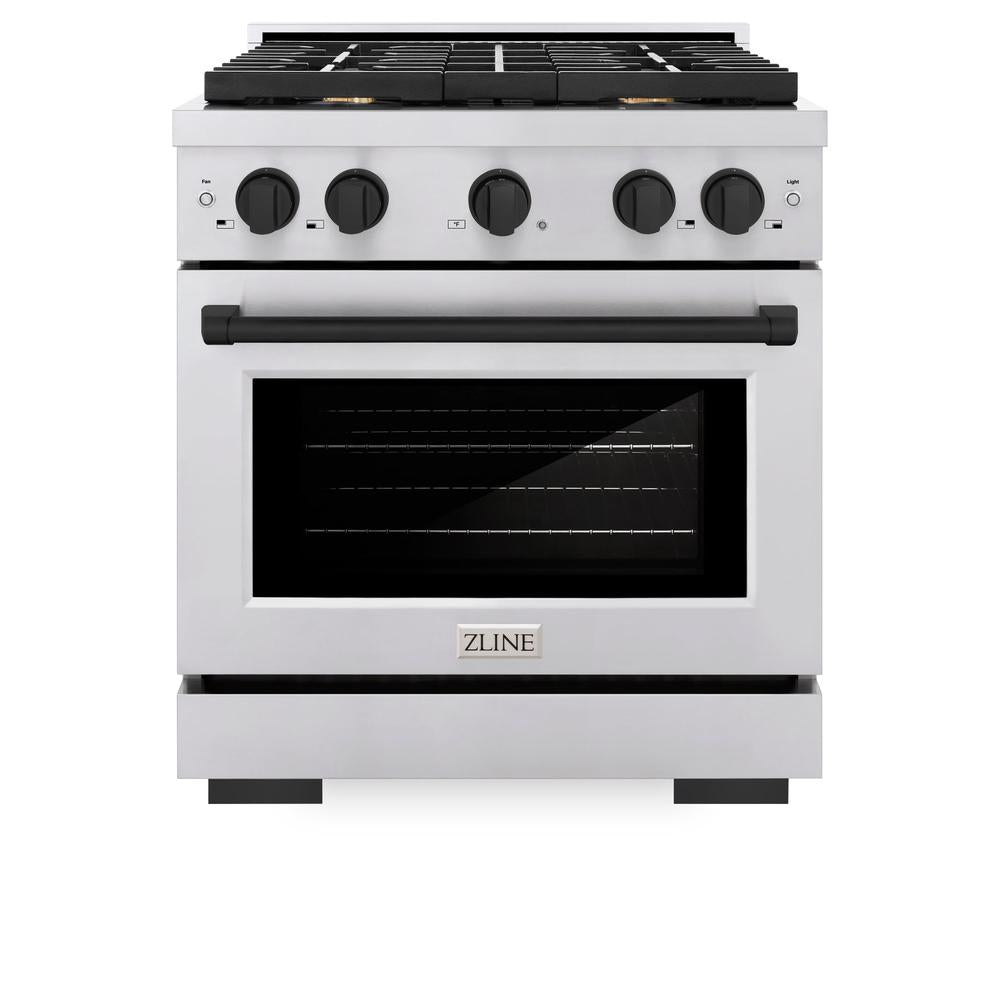 Autograph Edition 30 In. 4.2 Cu. Ft. Paramount Dual Fuel Range With 4 Burner Gas Cooktop And Electric Convection Oven In Stainless Steel With Matte Black Accents SDRZ30MB
