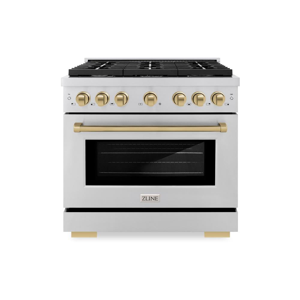 Autograph Edition 36 In. 5.2 Cu. Ft. Paramount Dual Fuel Range With 6 Burner Gas Cooktop And Electric Convection Oven In Stainless Steel With Champagne Bronze Accents SDRZ36CB
