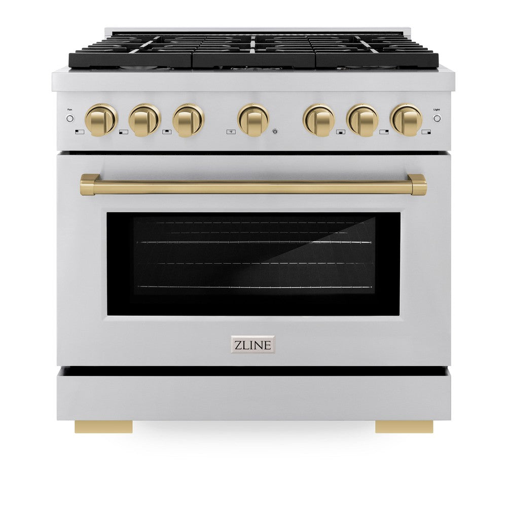 Autograph Edition 36 In. 5.2 Cu. Ft. Paramount Dual Fuel Range With 6 Burner Gas Cooktop And Electric Convection Oven In Stainless Steel With Champagne Bronze Accents SDRZ36CB