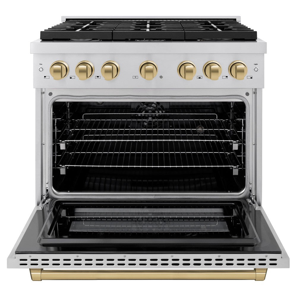 Autograph Edition 36 In. 5.2 Cu. Ft. Paramount Dual Fuel Range With 6 Burner Gas Cooktop And Electric Convection Oven In Stainless Steel With Champagne Bronze Accents SDRZ36CB