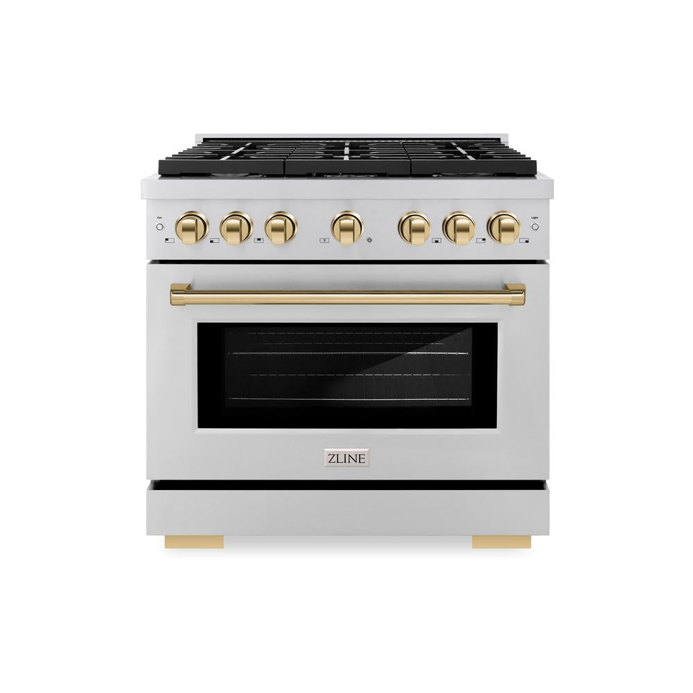 Autograph Edition 36 In. 5.2 Cu. Ft. Paramount Dual Fuel Range With 6 Burner Gas Cooktop And Electric Convection Oven In Stainless Steel With Polished Gold Accents SDRZ36G