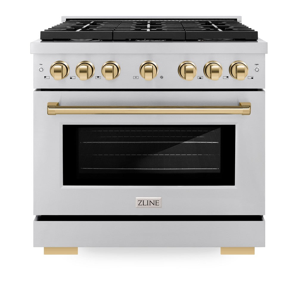 Autograph Edition 36 In. 5.2 Cu. Ft. Paramount Dual Fuel Range With 6 Burner Gas Cooktop And Electric Convection Oven In Stainless Steel With Polished Gold Accents SDRZ36G