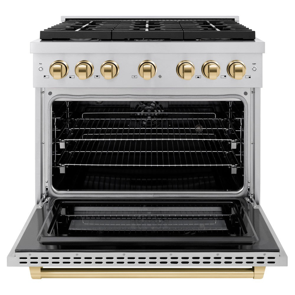 Autograph Edition 36 In. 5.2 Cu. Ft. Paramount Dual Fuel Range With 6 Burner Gas Cooktop And Electric Convection Oven In Stainless Steel With Polished Gold Accents SDRZ36G