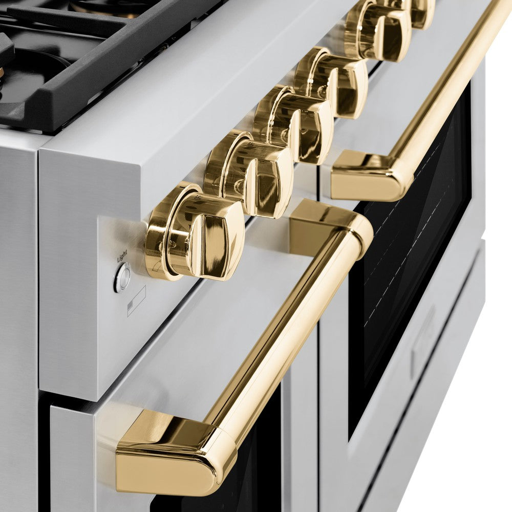 Autograph Edition 48 In. 6.7 Cu. Ft. Paramount Double Oven Dual Fuel Range With 8 Burner Gas Cooktop In Stainless Steel And Polished Gold Accents SDRZ48G
