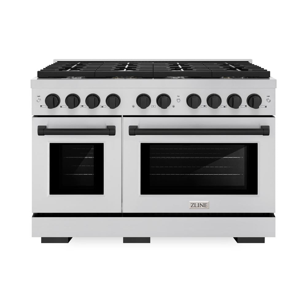 Autograph Edition 48 In. 6.7 Cu. Ft. Paramount Double Oven Dual Fuel Range With 8 Burner Gas Cooktop In Stainless Steel And Matte Black Accents SDRZ48MB