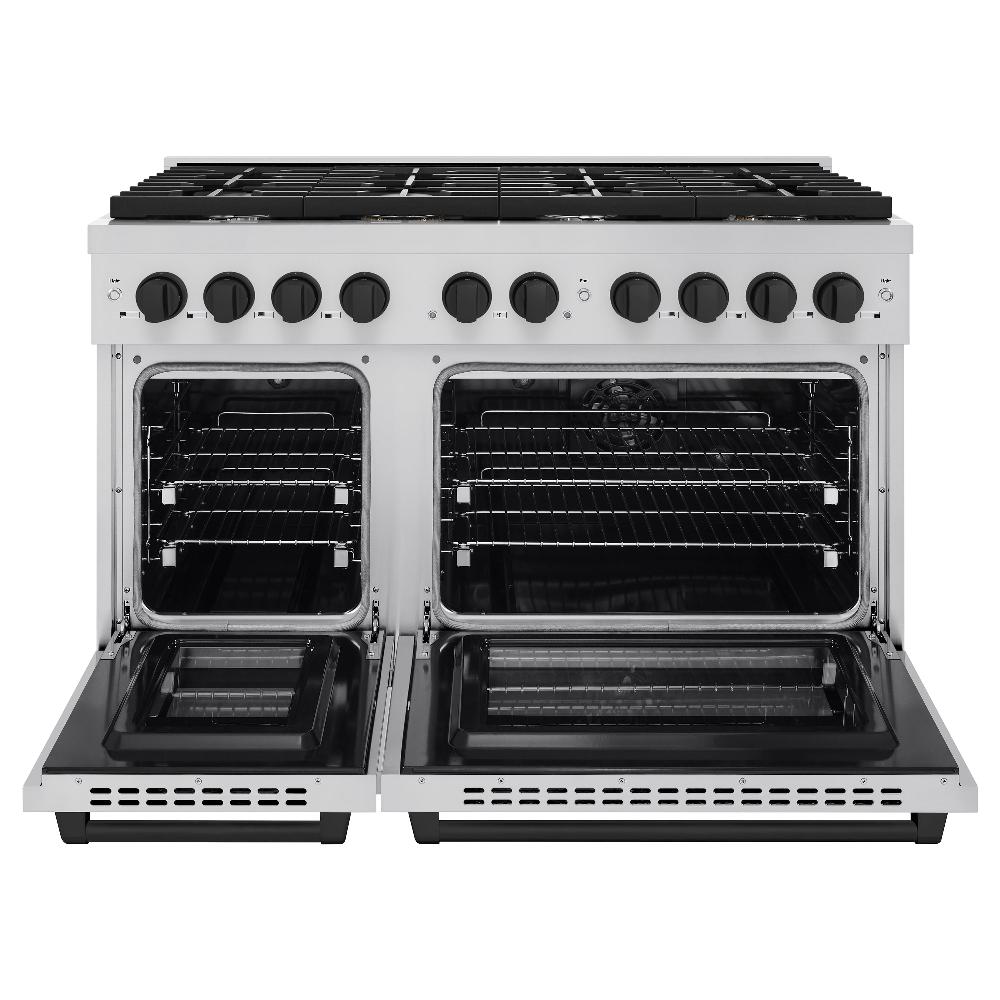 Autograph Edition 48 In. 6.7 Cu. Ft. Paramount Double Oven Dual Fuel Range With 8 Burner Gas Cooktop In Stainless Steel And Matte Black Accents SDRZ48MB