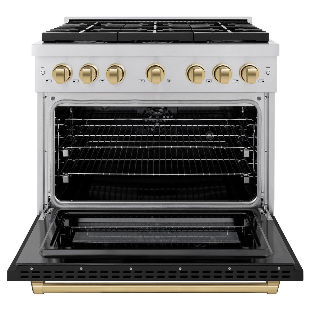 Autograph Edition 36 In. 5.2 Cu. Ft. Paramount Dual Fuel Range With 6 Burner Gas Cooktop And Electric Convection Oven In Stainless Steel With Black Matte Door And Champagne Bronze Accents SDRZBLM36CB