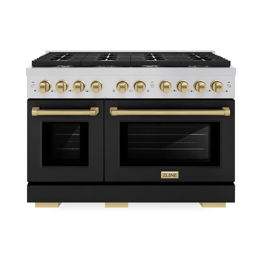 Autograph Edition 48 In. 6.7 Cu. Ft. Paramount Double Oven Dual Fuel Range With 8 Burner Gas Cooktop In Stainless Steel With Black Matte Doors And Champagne Bronze Accents SDRZBLM48CB