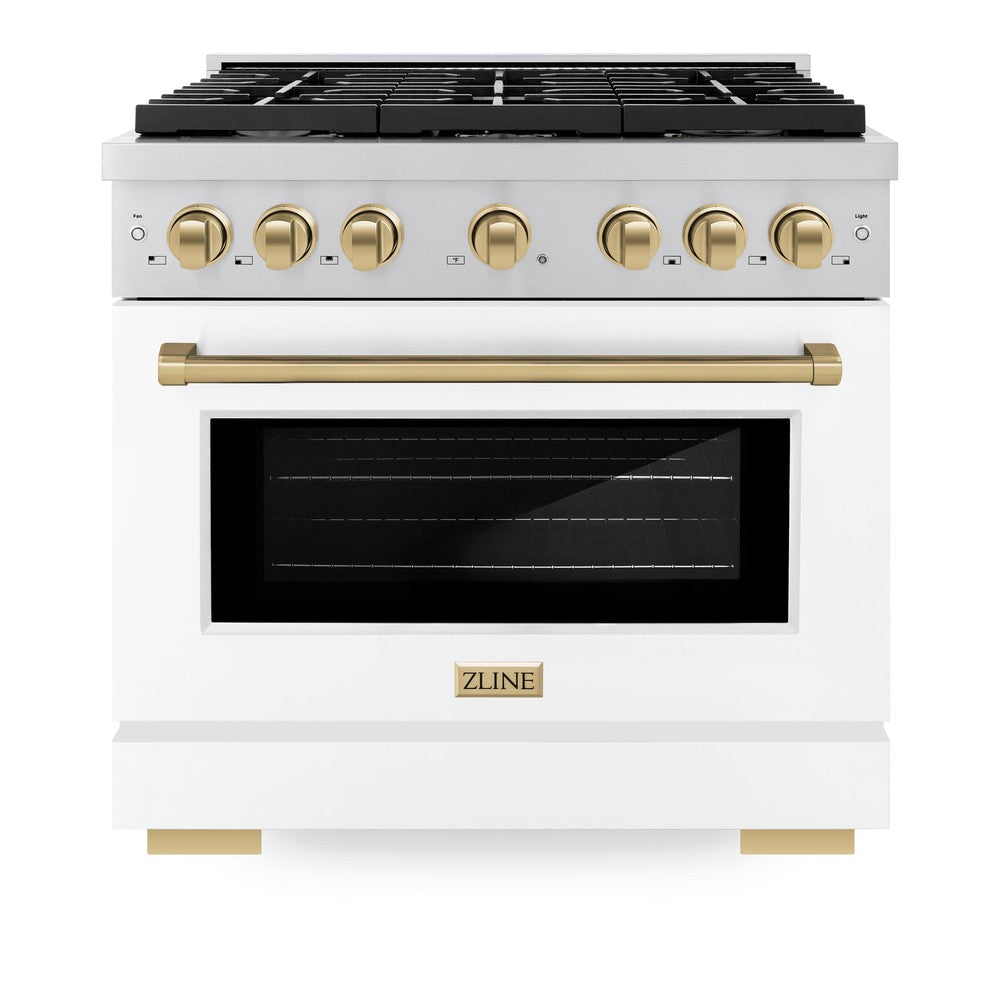 Autograph Edition 36 In. 5.2 Cu. Ft. Paramount Dual Fuel Range With 6 Burner Gas Cooktop And Electric Convection Oven In Stainless Steel With White Matte Door And Champagne Bronze Accents SDRZWM36CB