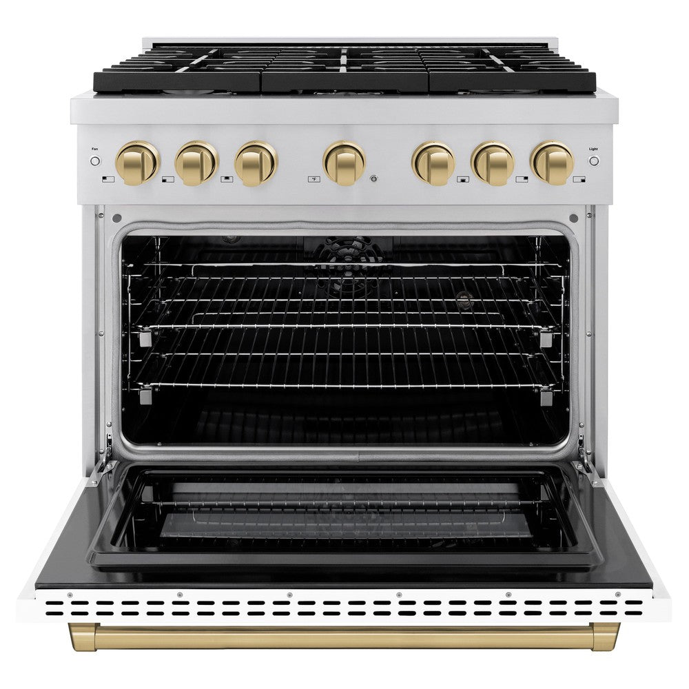 Autograph Edition 36 In. 5.2 Cu. Ft. Paramount Dual Fuel Range With 6 Burner Gas Cooktop And Electric Convection Oven In Stainless Steel With White Matte Door And Champagne Bronze Accents SDRZWM36CB