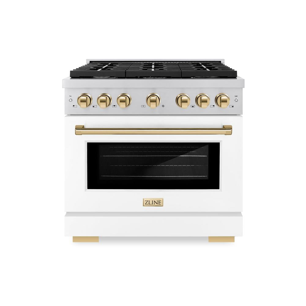 Autograph Edition 36 In. 5.2 Cu. Ft. Paramount Dual Fuel Range With 6 Burner Gas Cooktop And Electric Convection Oven In Stainless Steel With White Matte Door And Polished Gold Accents SDRZWM36G