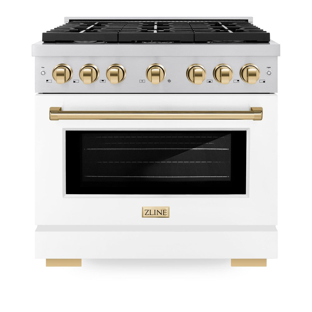 Autograph Edition 36 In. 5.2 Cu. Ft. Paramount Dual Fuel Range With 6 Burner Gas Cooktop And Electric Convection Oven In Stainless Steel With White Matte Door And Polished Gold Accents SDRZWM36G