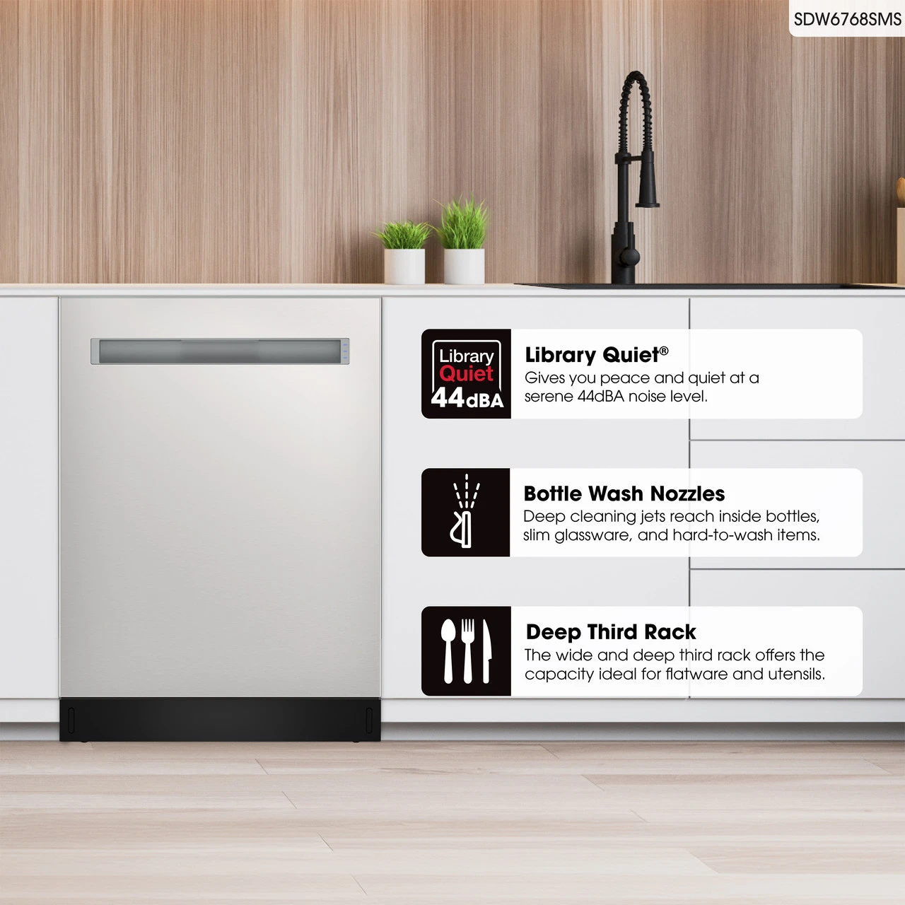 24" Top Control Stainless Steel Pocket Handle 44db Dishwasher With Auto Door Open SDW6768SMS