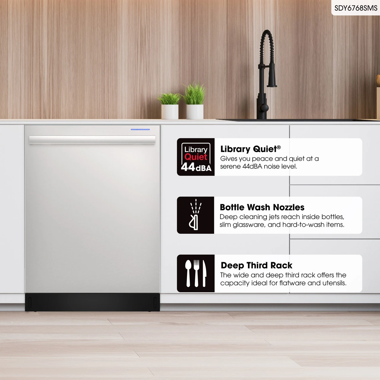 24" Top Control Stainless Steel Handle 44db Dishwasher With Auto Door Open SDY6768SMS